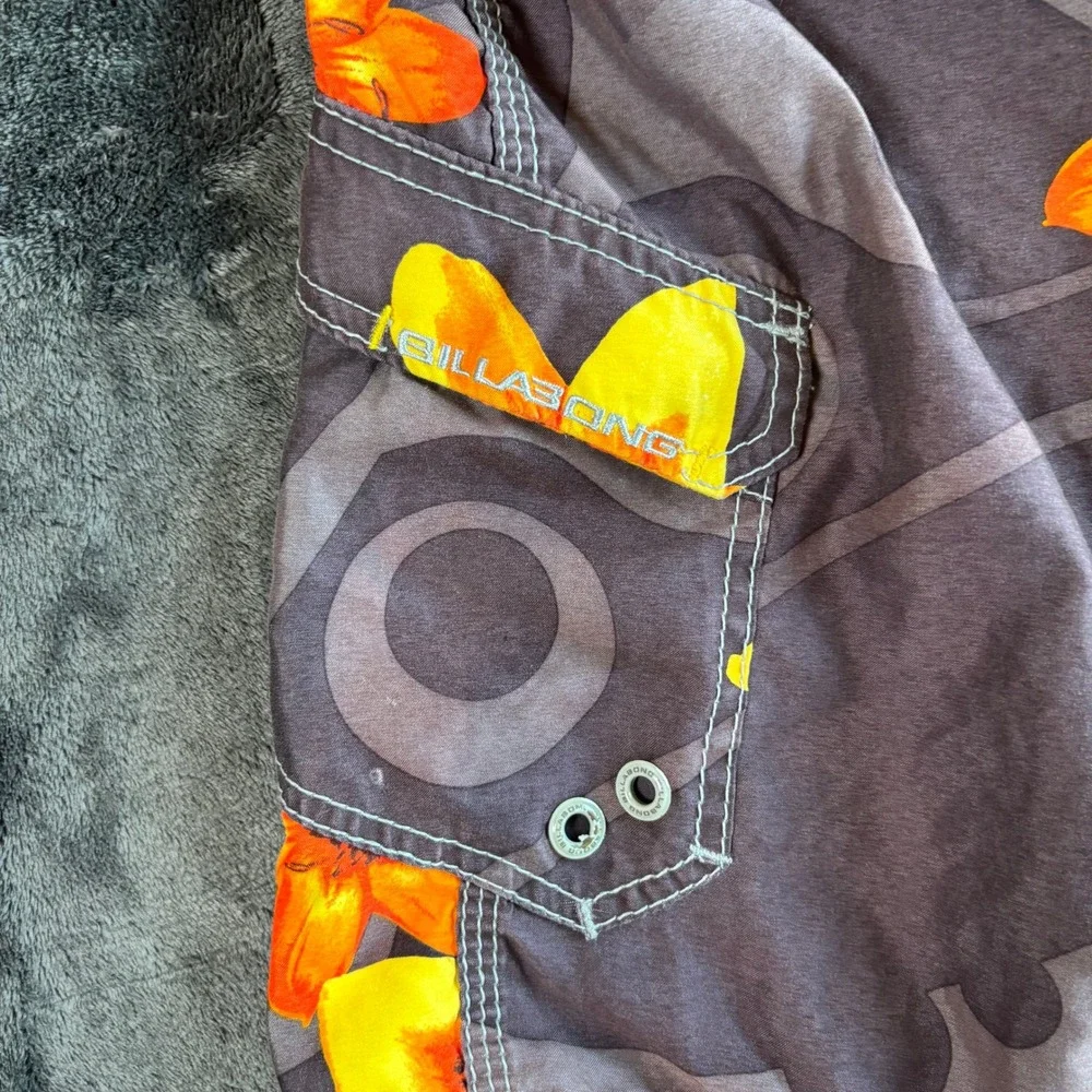 Billabong Mens Board Shorts Floral Tropical Surf 33 Brown Orange Yellow